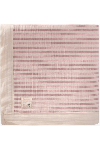 Kalın Biyeli Çift Kat Ham Battaniye 85x90 Cm Gül Kurusu Çizgili Gulkurusu