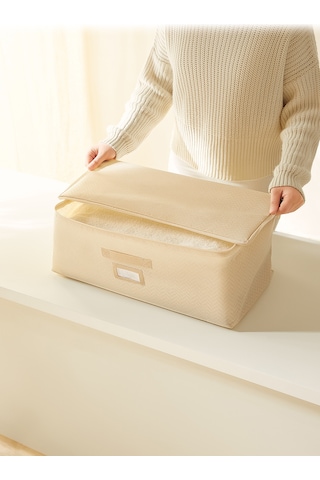 Ocean Home Textile Orta Boy Bej Balıksırtı Hurç 52 x 28 x 21 cm