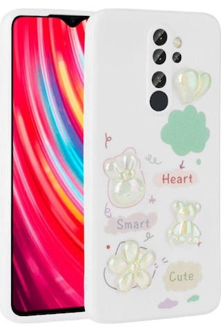 Xiaomi Redmi Note 8 Pro Kılıf Kabartma Figürlü Parlak Zore Toys Silikon Kapak Beyaz