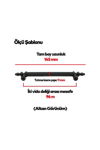 Lexroo 10 Adet Polavit Çekmece Mutfak Dolap Kapak Kulpu Kulbu 96 Mm Siyah Sert Plastik Kulp