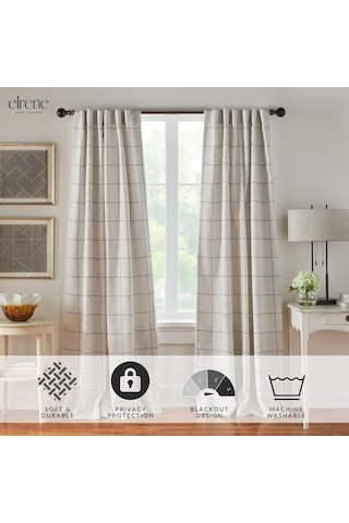 Lexroo Elrene Home Fashions Pencere Paneli Ekose Izgara Karartma Pencere Perde Panelleri/oturma Çok Renkli