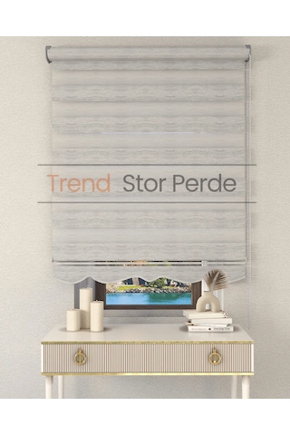 Gri Bambu Etek Dilimli Zebra Stor Güneşlik Perde Kırık Gri