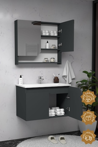 Teta Home Napoli 65 Cm Mdf Banyo Dolabı Seti Antrasit Antrasit
