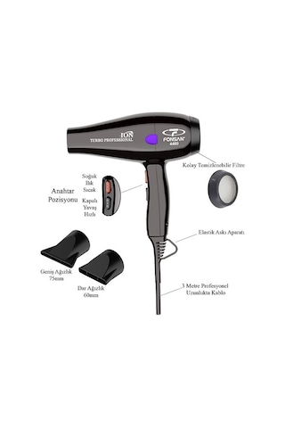 Fönsan PRF-4400 ION 2600 W Turbo Profesyonel Fön Makinesi Siyah