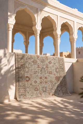 Vivanni Home Ashlynn Polyester Vintage Halı Pamuk Atkı Tabanlı Modern Dokuma Ev Halısı Bej Rust