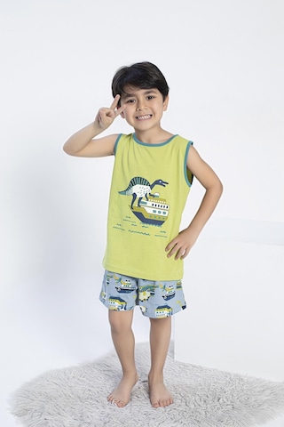 Erkek Çocuk Kalın Askı Şortlu Yeşil Pijama Takım C5t5n0o-047 Yeşil