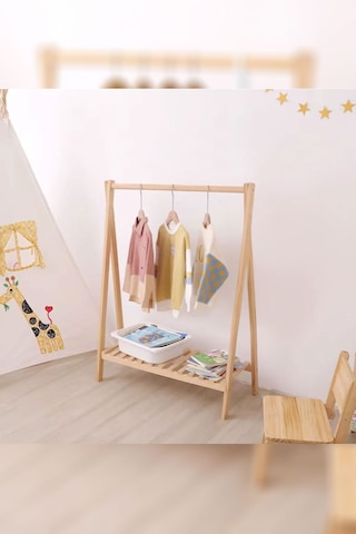 Ahşap Ayaklı Elbise Askısı, Bebek Ve Çocuk Askılığı, Çok Amaçlı Dolap Ve Konfeksiyon Askılık Naturel Ahşap