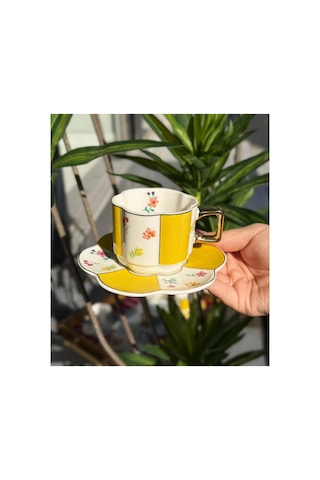 6lı Lissome Yellow Flower Porselen Kahve Fincanı Seti 90cc-6546 Çok Renkli