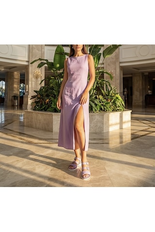 Futsishoes Garnet Lila Hakiki Deri Çift Toka Detaylı Kadın Sandalet Ayakkabı