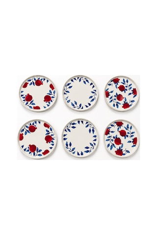 Nar 6'lı Handmade Stackable Seramik Pasta Tabak Seti - Premium Sunum & Kahvaltı Takımı - 20 Cm Beyaz