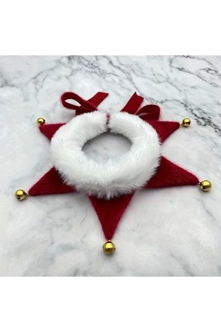 Elmpaly Kırmızı M Boy Kedi Köpek Şapkası Yünlü Beyaz Çanlı Tüm Mevsimler