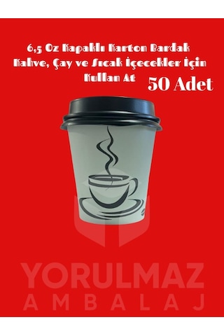 6,5 Oz Kapaklı Karton Bardak 50 Adet Kahve Ve Sıcak İçecekler İçin Sızdırmaz, Tek Kullanımlık 50