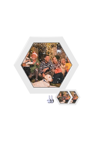 Geekyou Ahşap Altıgen Duvar Çerçevesi Seti - 2 Adet, Ev Ofis Dekorasyonu, Kolay Kurulum, Anı Fotoğrafları İçin Dayanıklı Ahşap Mdf Malzeme