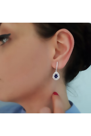 Sirius Pırlanta Ve Damla Safir Taşlı Anturaj Küpe  0823E0021