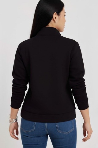 Afri Kadın 3 İplik Şardonlu Yarım Fermuarlı Siyah Sweatshirt İçi Pamuklu Kalın Kumaş, Tam Kalıp Rahat Model Siyah