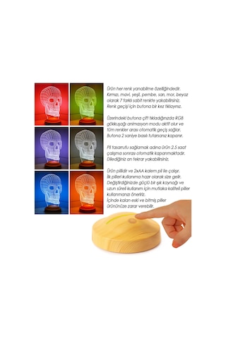 Kuru Kafa Tasarımlı 3D LED Lamba, 3 Boyutlu Kafatası Dijital Artwork Gece Lambası, Kurukafa Gotik Hediye