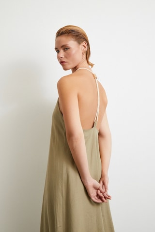 İp Askılı Keten Elbise Haki Haki