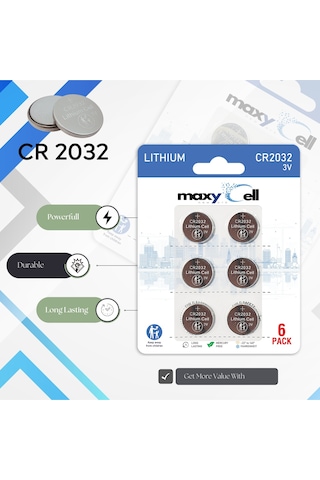 Maxycell 6 Adet Cr2032, Lithium 2032 Dl 2032 3v - Uzun Ömürlü, Yüksek Kalite