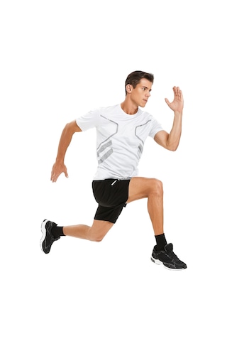 Genius Store Erkek Spor Tişört Antreman Gym Polyester Erkek Sporcu T-shirt Şeritli-tişört Beyaz