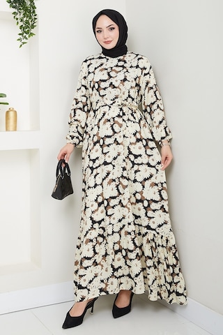 Neriz Dokuma Viskon Elbise 1486 - Siyah Siyah