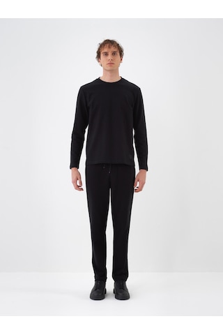 Siyah Pamuk Dokulu Regular Fit Sweat Pantolon 380187 Siyah