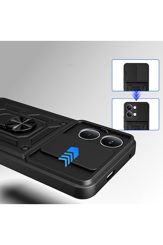 Xiaomi Poco X8 Pro Max Kılıf Kamera Korumalı Zırh Tank Sürgülü Vega Kapak Siyah