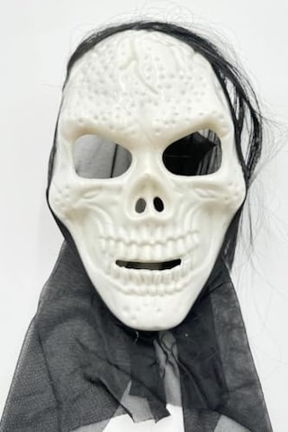 Halloween Maske İskelet Kuru Kafa Tüllü Siyah Beyaz