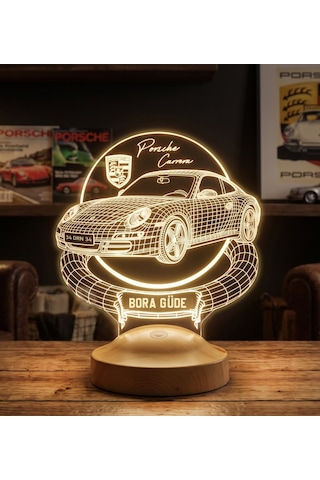 Porsche 911 Carrera Kişiye Özel 3d Led Lamba, Porsche Sevene Hediye, Klasik Spor Araba Tutkununa İsimli Masa Lambası