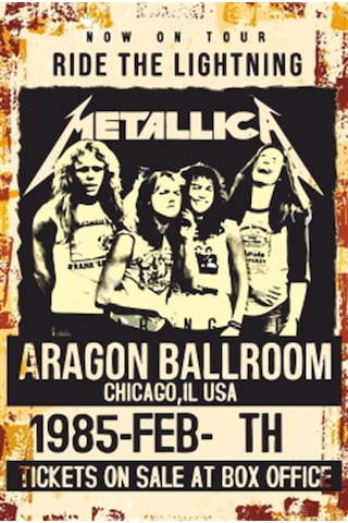 metallica 1985 konser afişi retro ahşap poster metallica 1985 konser afişi retro ahşap poster