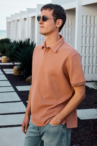 Grimelange Laporte Erkek Dokulu Kumaşlı Slim Fit Kiremit Rengi Polo Yaka T-shirt