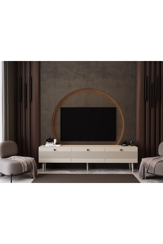 Melura Tv Ünitesi - Tv Sehpası 180 Cm %100 Mdf Lake Ahşap Ayaklı Kumtaşı