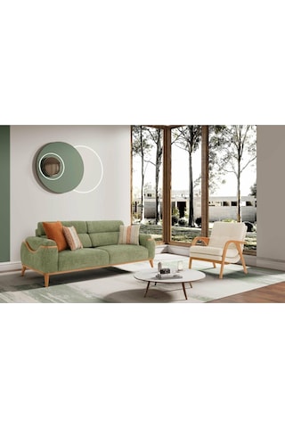 Efes Ahşap Ayaklı 3 Lü Kanepe Fıstık Yeşili