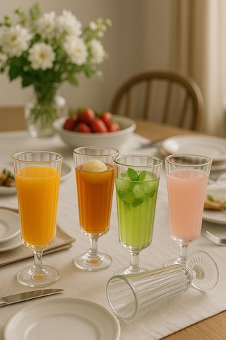 6 Lı Flüt Cam Kahve Yanı Su Bardağı