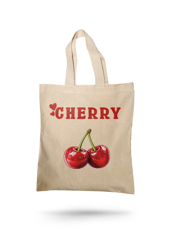 Lunora Collection Cherry Kiraz Baskılı Bez Çanta.. Açık Krem
