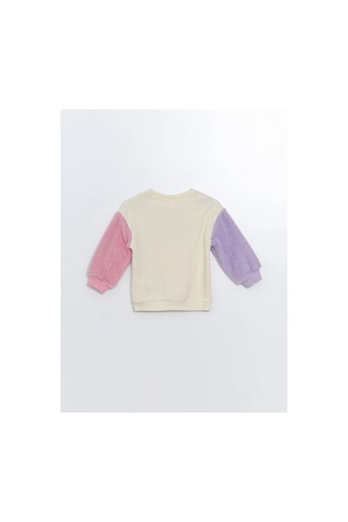LC Waikiki Lcw Kids Ekru Bisiklet Yaka Kalın Baskılı Kız Bebek Sweatshirt Krem Rengi