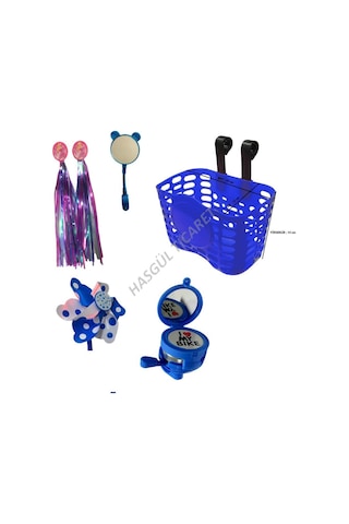 Hsgl Bisiklet Mavi Sepet Püskül Ayna Zil Rüzgar Gülü Set Aksesuar