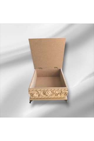 Ahşap- Ham Mdf- Desenli-takı-makyaj-çok Amaçlı- Ayaklı Kare Kutu