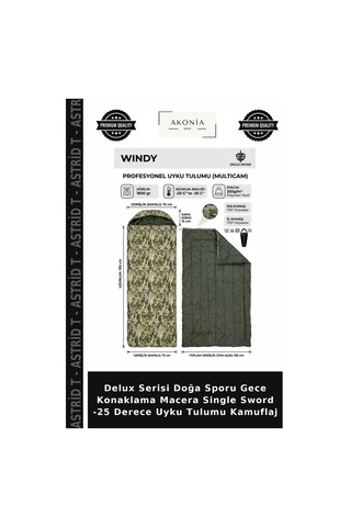 Delux Serisi Doğa Sporu Gece Konaklama Macera Single Sword -25 Derece Uyku Tulumu Kamuflaj Çok Renkli