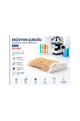 Eküvyon Çubuğu Non Steril Ahşap Pamuklu 15 Cm 100 Adet