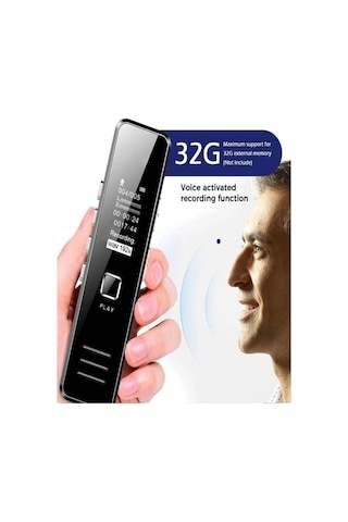 Lexroo 32 Gb Dijital Ekranlı Ses Kaydedici Kulaklıklı Mini Ses Kayıt Cihazı