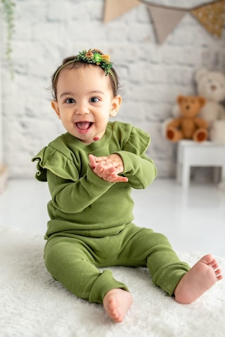 Gots Sertifikalı %100 Organik Pamuk Fırfırlı Sweatshirt Ve Pantolon Takım 0 - 4yaş - 5317 - Haki