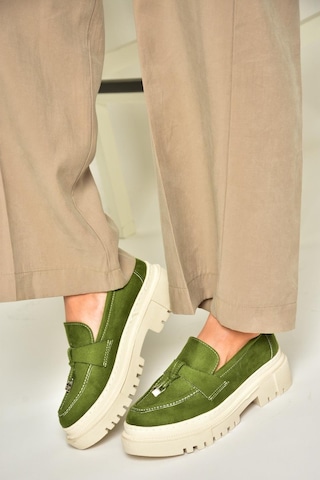 Fox Shoes T294882202 Yeşil Süet Makosen Kadın Ayakkabı Yeşil