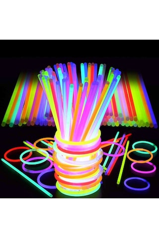 1.KALİTE 100 ADET GLOW STİCK IŞIKLI FOSFOR ÇUBUK IŞIKLI BİLEKLİK IŞIKLI KOLYE  IŞIKLI ÇUBUK NEON IŞIK Çok Renkli