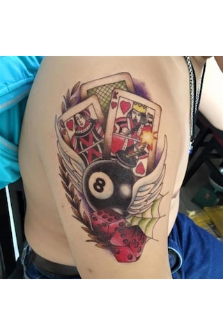 Geçici Kart ve Bilardo Topu Tatto Geçici Dövme - Renkli Çok Renkli