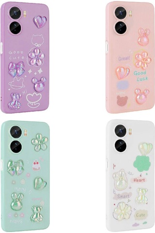 Vivo Y16 Kılıf Kabartma Figürlü Parlak Zore Toys Silikon Kapak Light Green