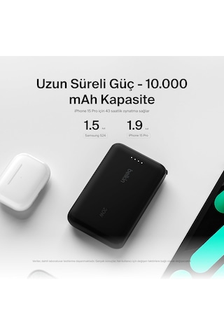 Belkin Boostcharge Powerbank, Type-c Kablolu 10k Pd 20w, Siyah