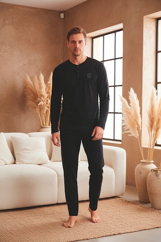 Kompedan Erkek Uzun Kollu 4 Mevsim Penye Süprem Önü Patlı Pijama Takımı Siyah 801 Siyah