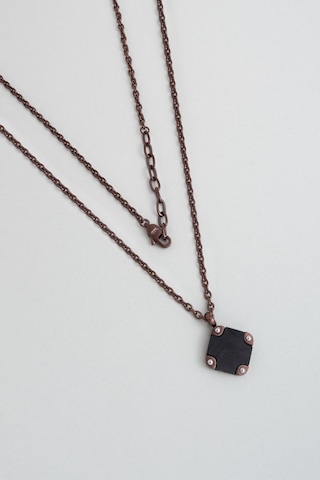 Karbon Fiber Detaylı 65 Cm Çelik Kolye Kahverengi