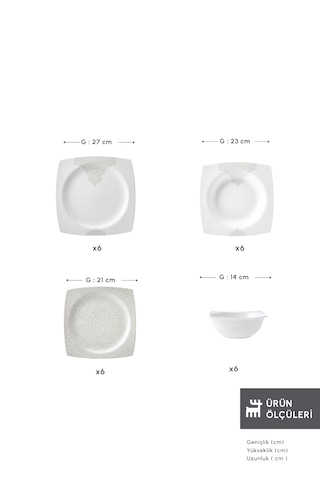 Emsan Square Bone Flava 24 Parça 6 Kişilik Yemek Takımı Beyaz