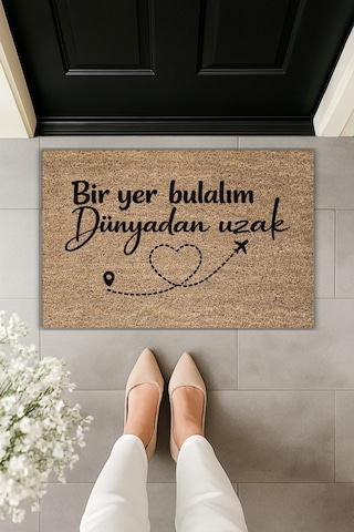 Rugmood Modern Dijital Baskı - Bir Yer Bulalım Dünyadan Uzak - Kapı Önü Paspası Kahverengi